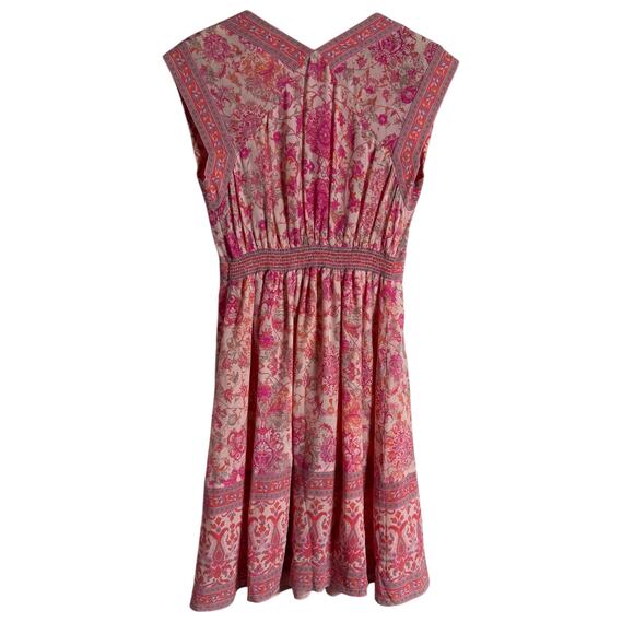 Rebecca Taylor Dreamweaver Pink Boho Printed Sleeveless Silk V-Neck Dress Size 6 - Picture 10 of 10